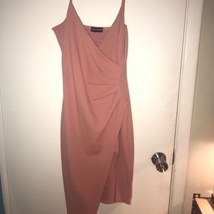 Pink high slit wrap dress